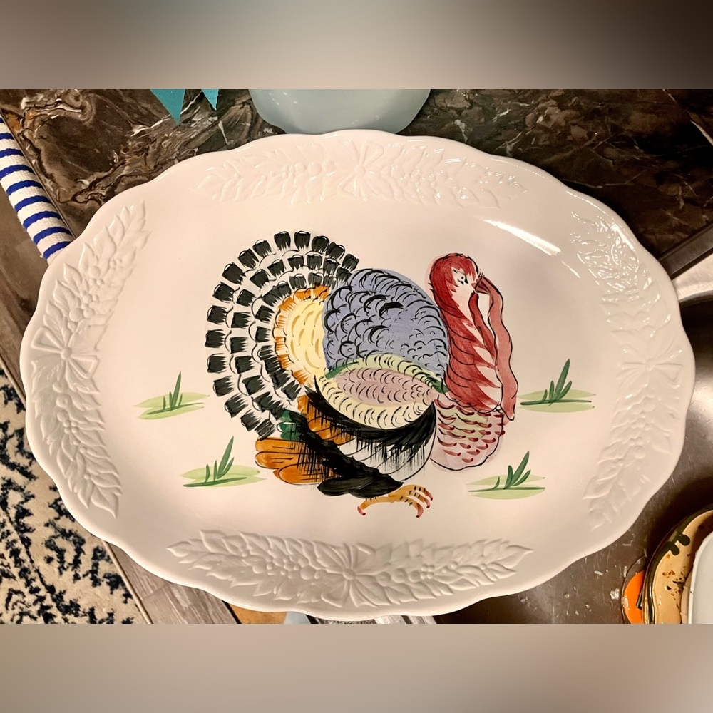 Vintage Hand Painted Ceramic Turkey Platter NWOT